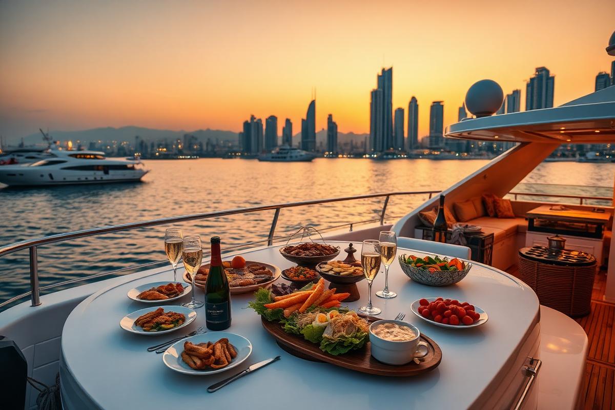 Empfang mit Servicepersonal auf einer Yacht in Dubai