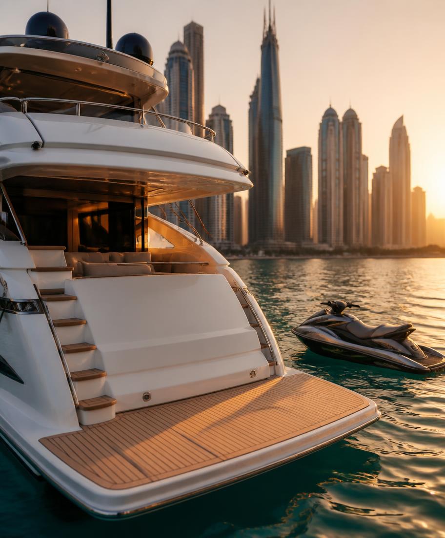 Ruhige Yacht vor Anker vor der Küste von Dubai