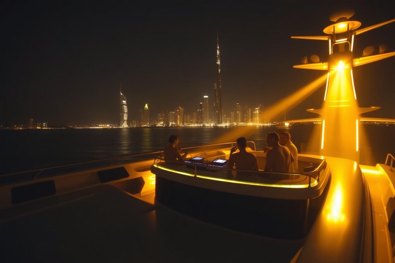 Blick von der Yacht auf Palm Jumeirah in Dubai