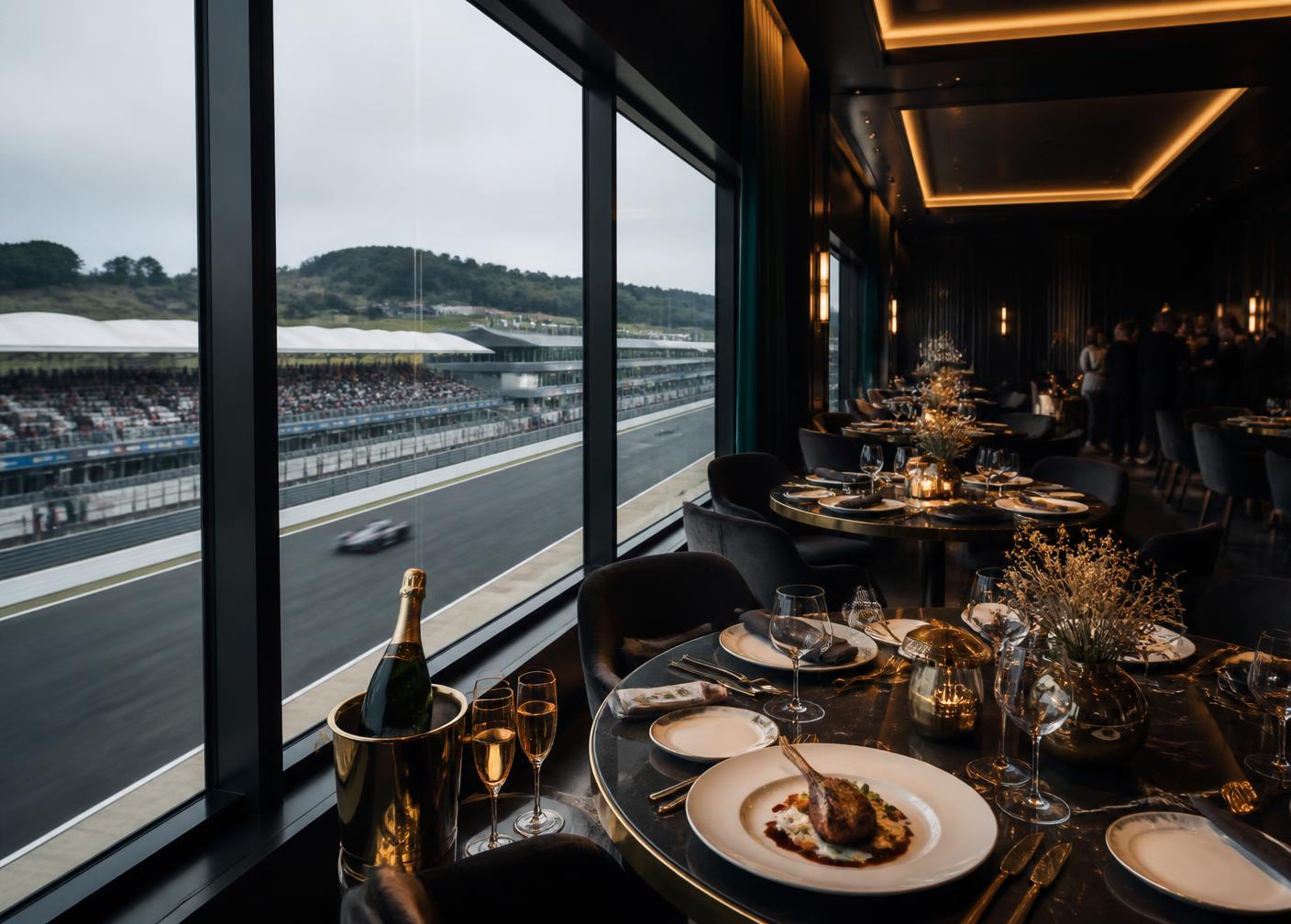 Hospitality Lounge am Yas Marina Circuit mit Blick auf die Rennstrecke